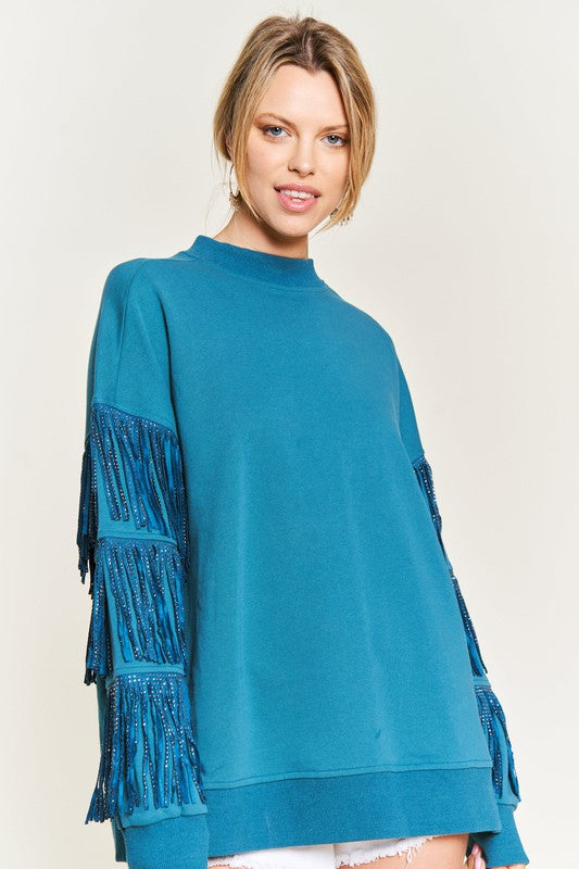 Jade By Jane Silver Studded Fringed Sleeve Top in 2 Colors