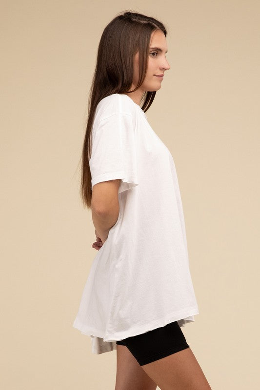 Zenana Oversized Cotton Raw Hem Tunic T-Shirt in Black or White