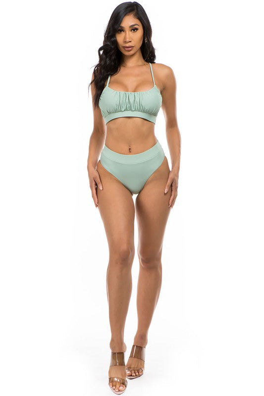 Mermaid Swimwear Two-Piece High Waist Ruched Swimsuit in 4 Colors