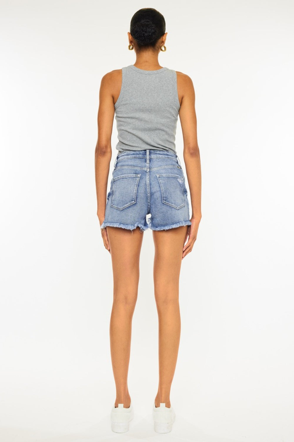 Kancan Raw Hem Faded Denim Shorts