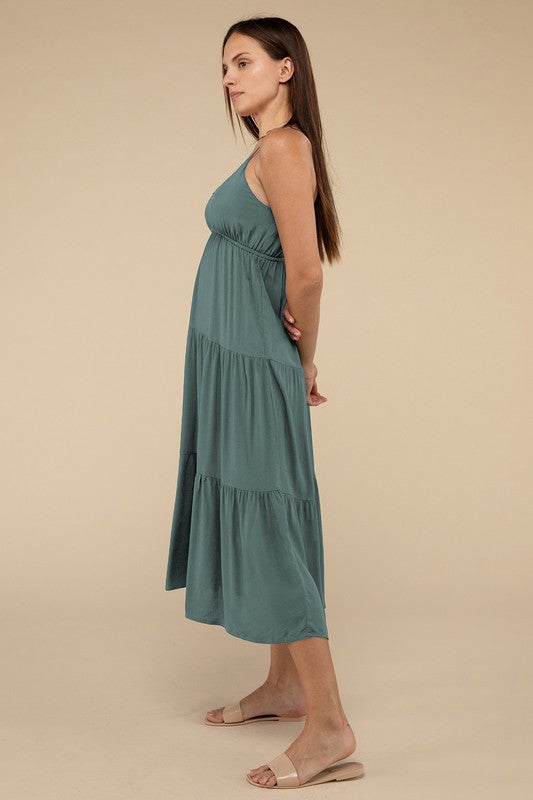 Zenana Woven Tiered V-Neck Cami Midi Dress in 3 Colors