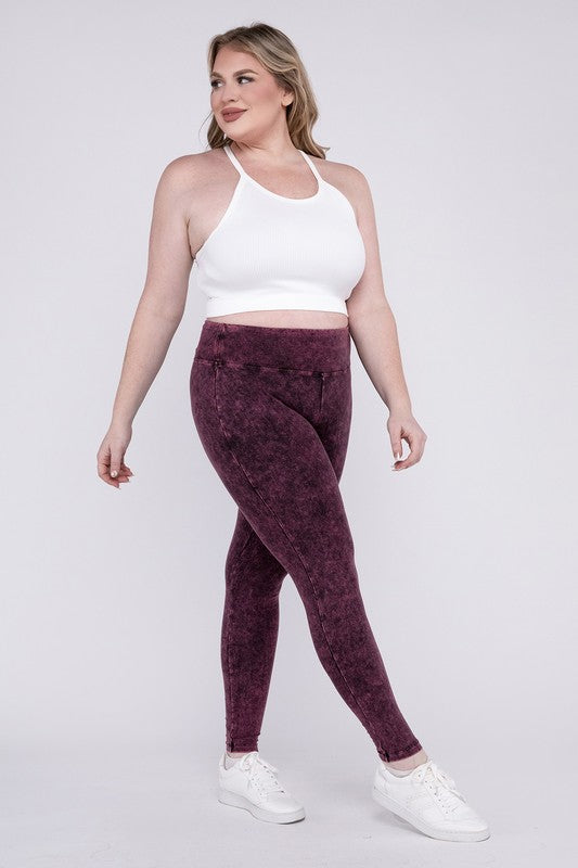 Zenana Plus Mineral Washed Wide Waistband Leggings / Yoga Pants in 3 Colors