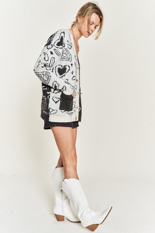 Jade By Jane Color Block Heart Paisley Cardigan