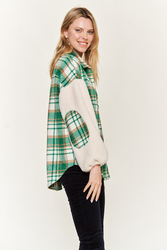 Jade By Jane Multi Plaid Fuzzy Sleeve Jacket