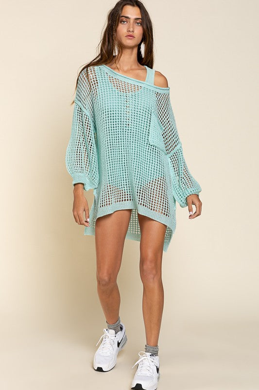 POL Oversized Crochet Openwork Swimsuit Cover Up in 2 Colors