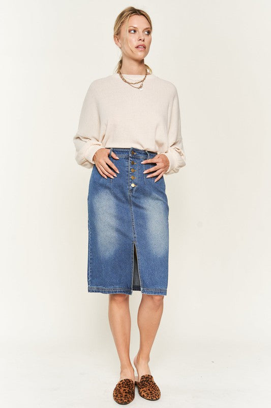 Jade By Jane Button Front Denim Midi Skirt