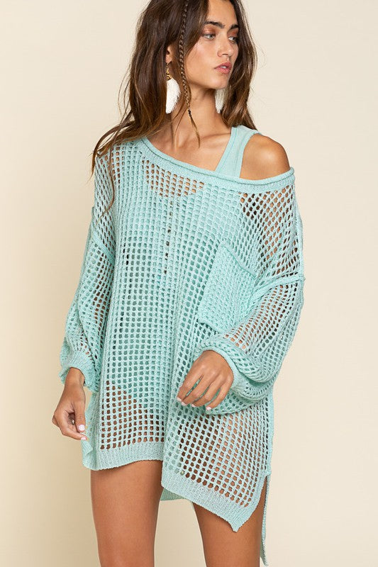 POL Oversized Crochet Openwork Swimsuit Cover Up in 2 Colors