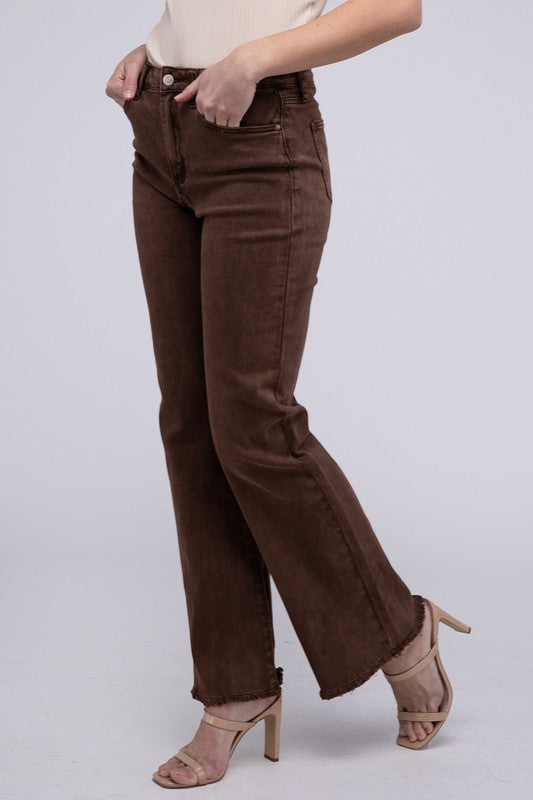 Zenana Color Washed Cotton Raw Hem Wide Leg Jeans in 6 Colors