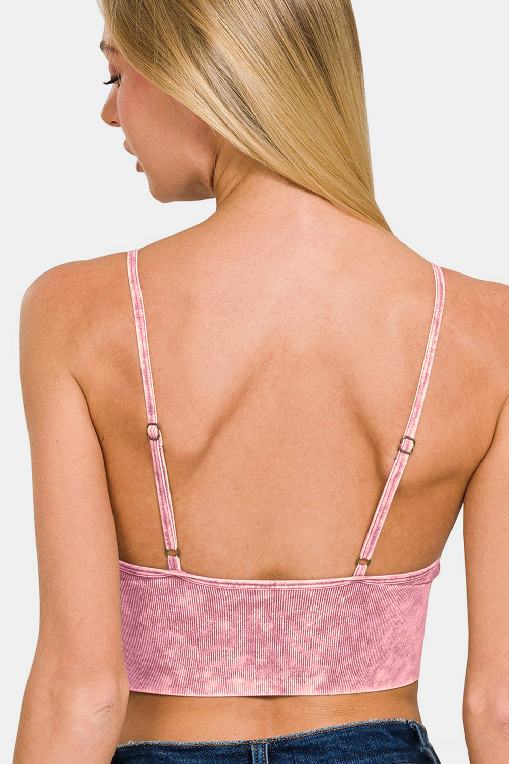 Zenana Mineral Washed Ribbed Padded Brami / V-Neck Cami Tank in Ash Pink