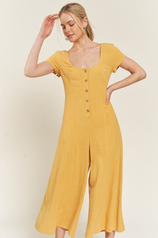 Jade by Jane Plus Linen Scoop Neck Jumpsuit in Navy or Mustard