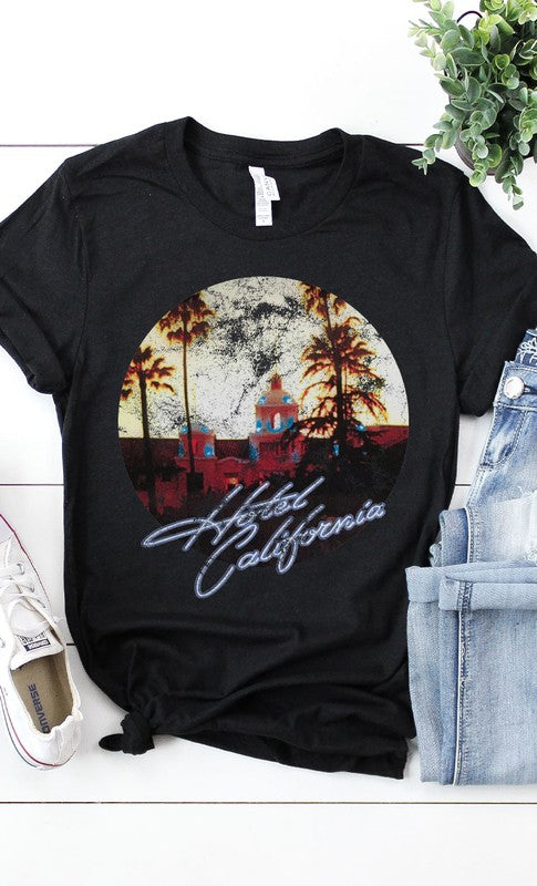 Kissed Apparel Plus Size Retro Hotel California Graphic Tee in 6 Colors