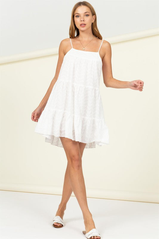 HYFVE 100% Cotton Eyelet Tiered Cami Mini Dress in White or Pale Yellow