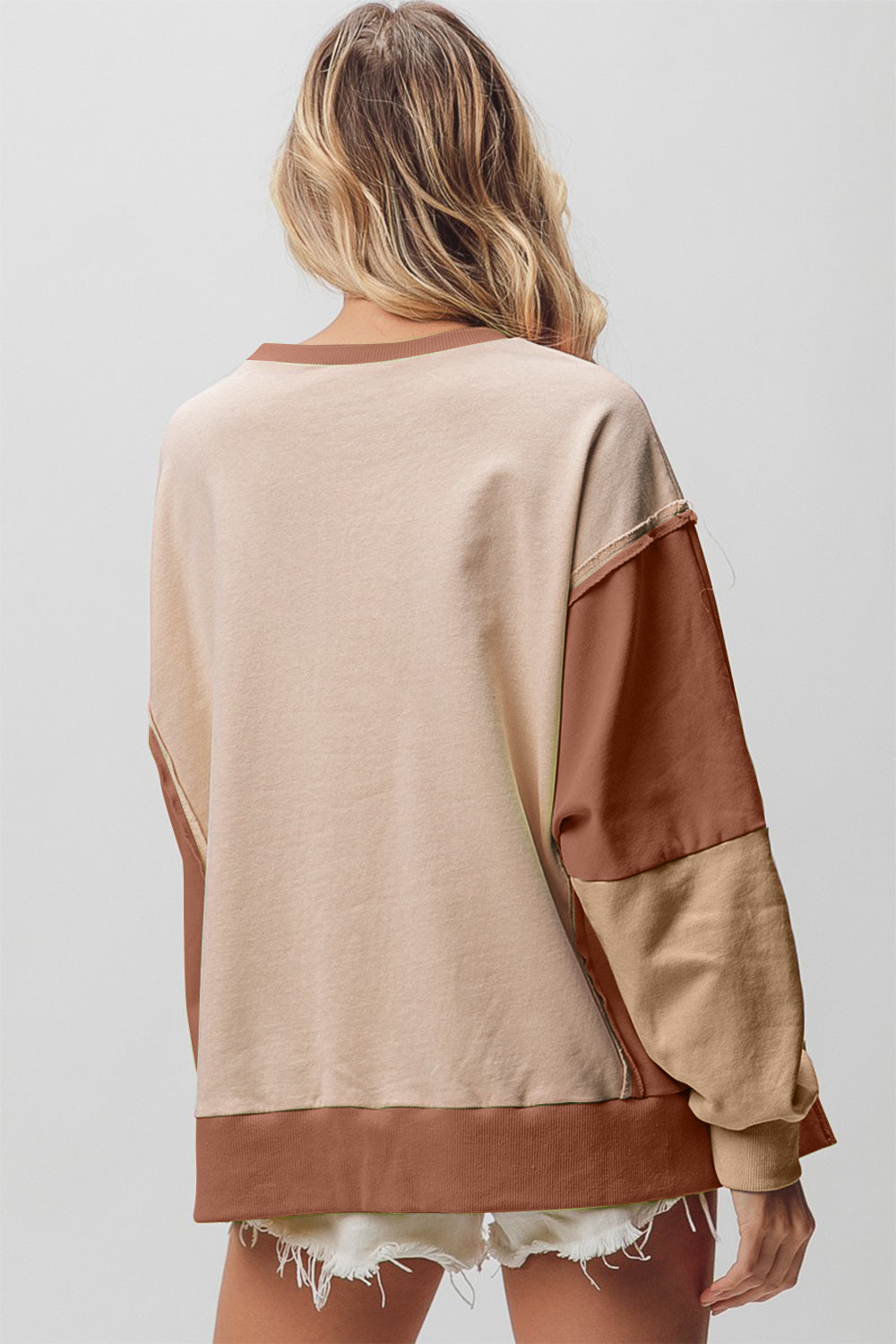 BiBi Washed Color Block Sweatshirt in Taupe