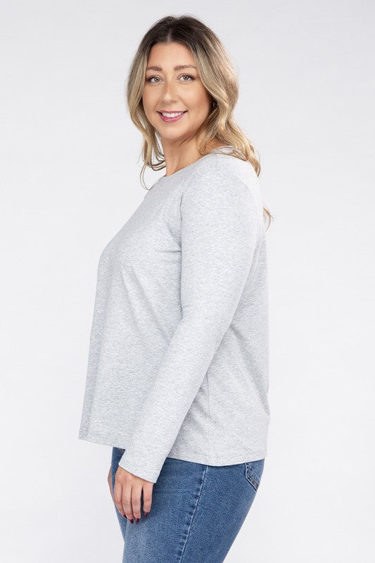 Zenana Plus Cotton Crew Neck Long Sleeve T-Shirt in 3 Colors