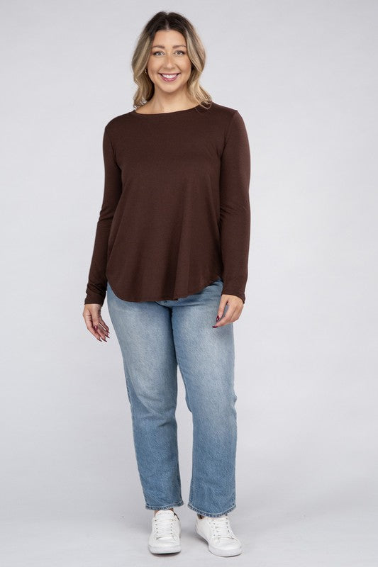 Zenana Plus Size Long Sleeve Round Hem Jersey Tunic T-Shirt