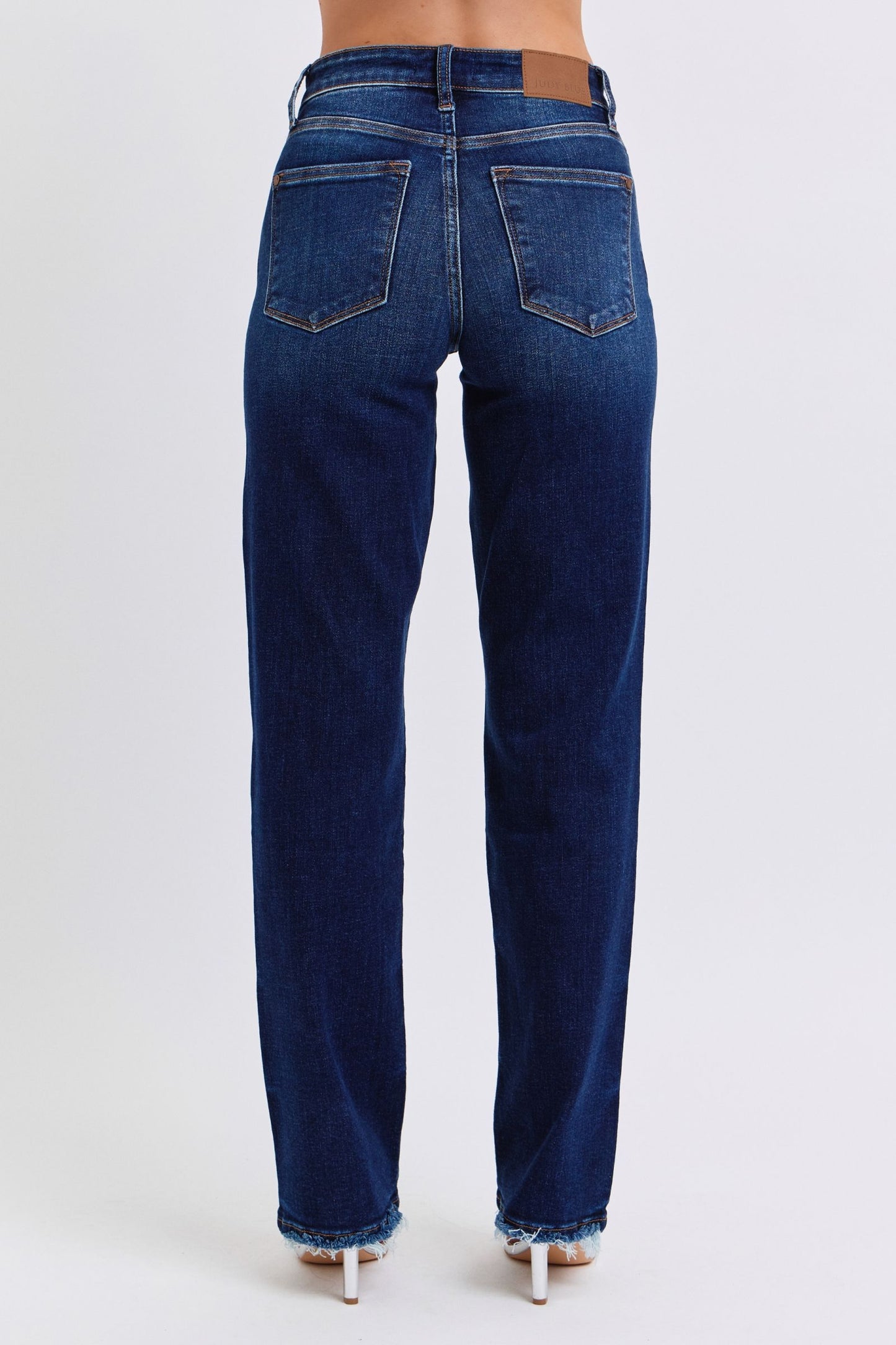 Judy Blue Full Size Raw Hem Straight Leg Jeans in Dark Wash Blue