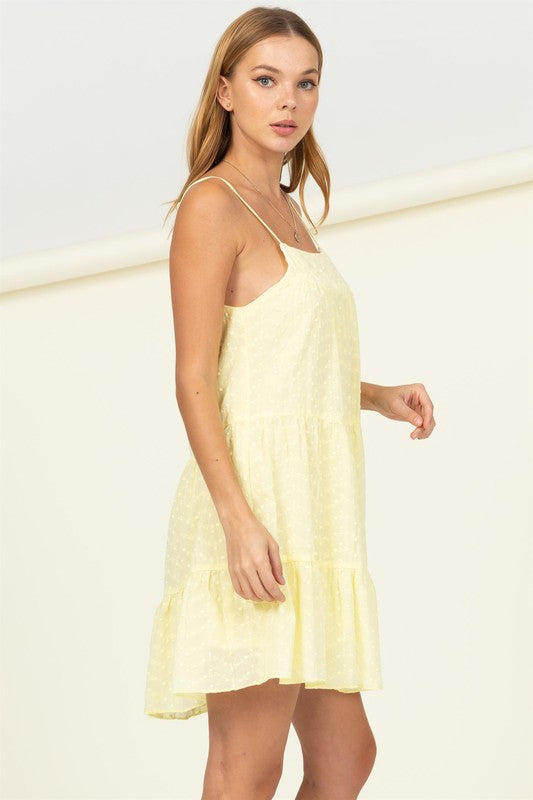 HYFVE 100% Cotton Eyelet Tiered Cami Mini Dress in White or Pale Yellow