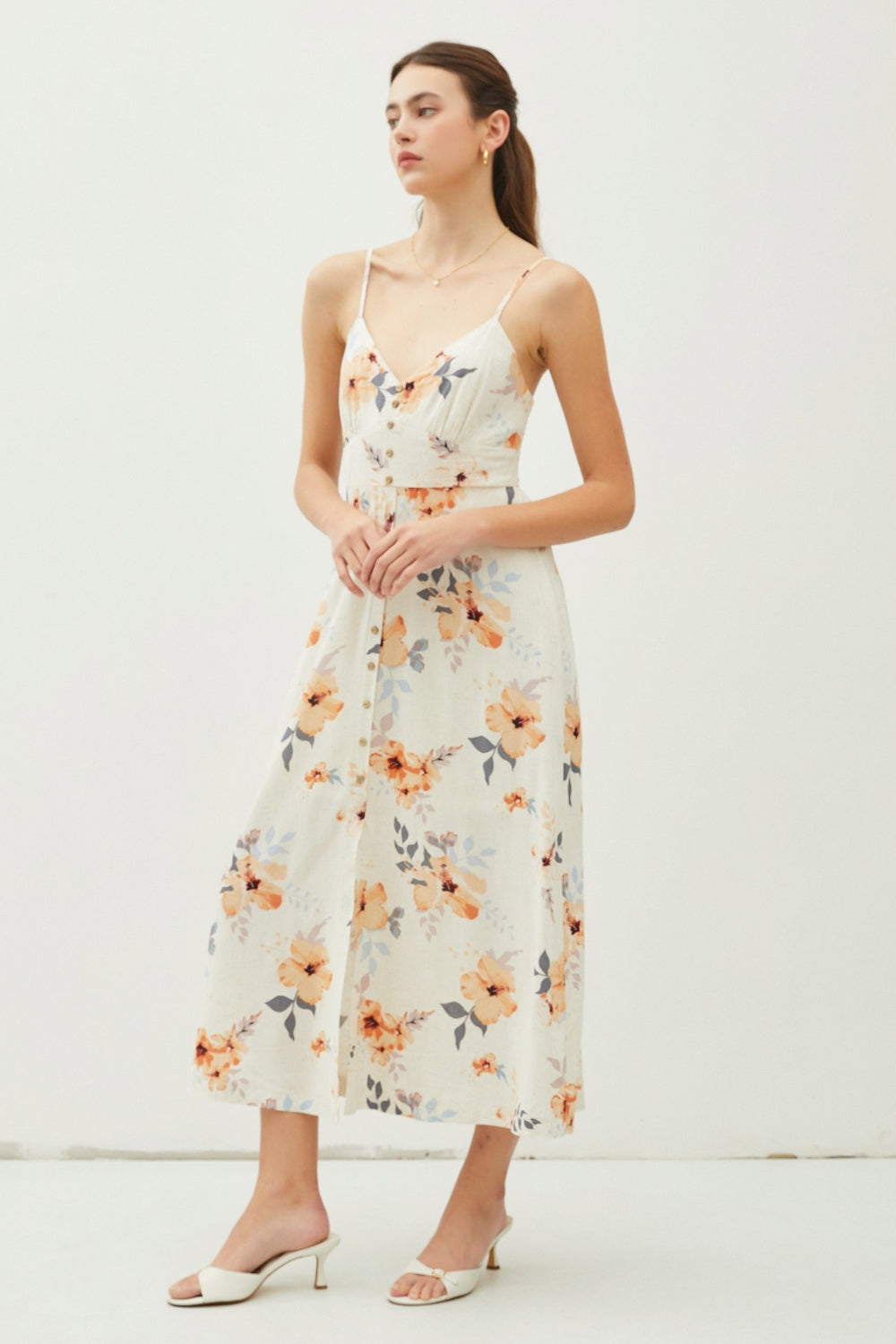 HYFVE Floral Button Down Cami Midi Dress