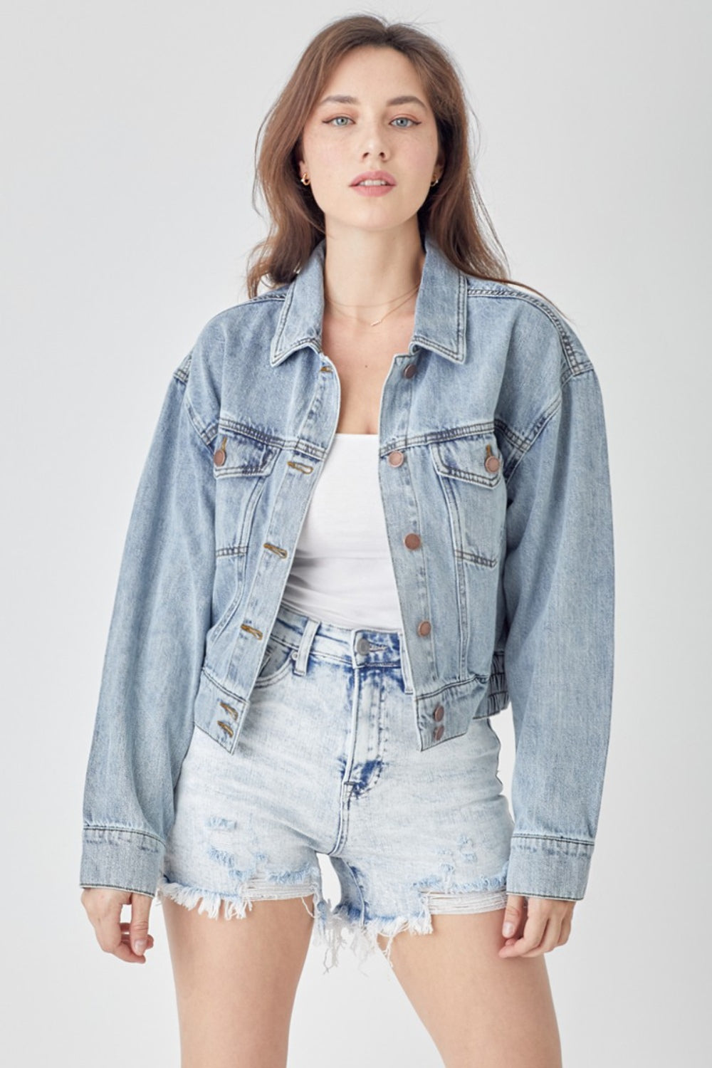 RISEN Cropped Faded Denim Jacket