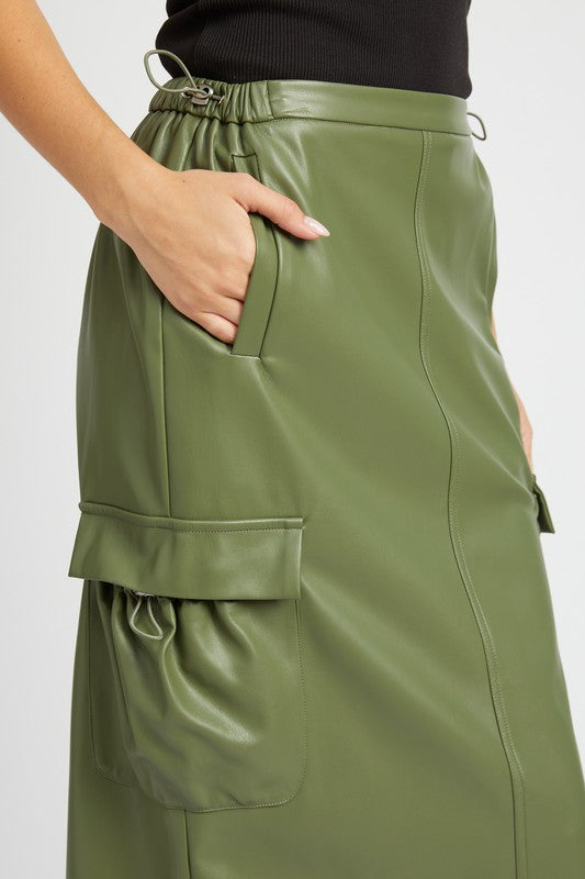 EMORY PARK PU LEATHER CARGO MAXI SKIRT