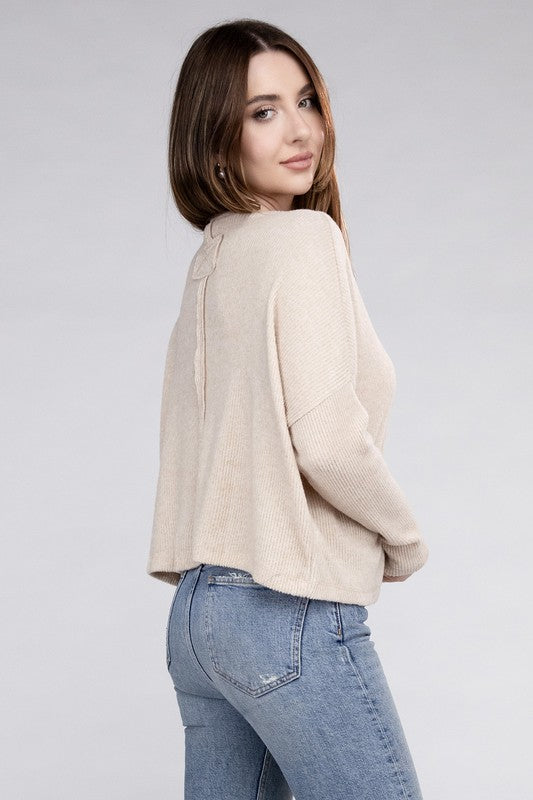 Zenana Soft Ribbed Knit Round Neck Cropped Sweater in 5 Colors