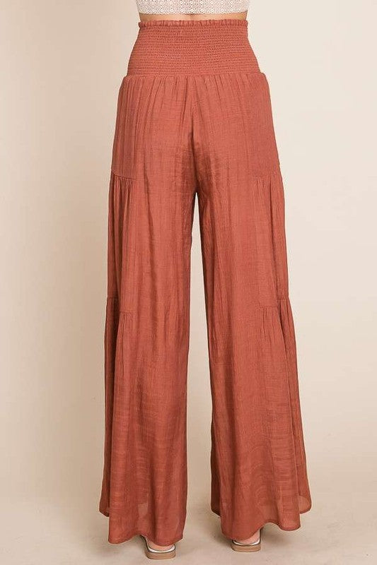 Jade By Jane Plus Size Tie Front Ruched Waist Wide Leg Pants