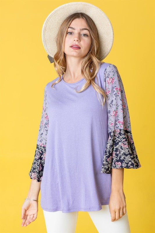 Boho Ruffle tiered tone on tone tunic top