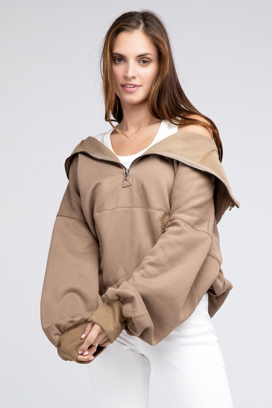 BiBi Oversized Half Zip Hoodie Sweatshirt in 4 Colors - Only Extra Large Available