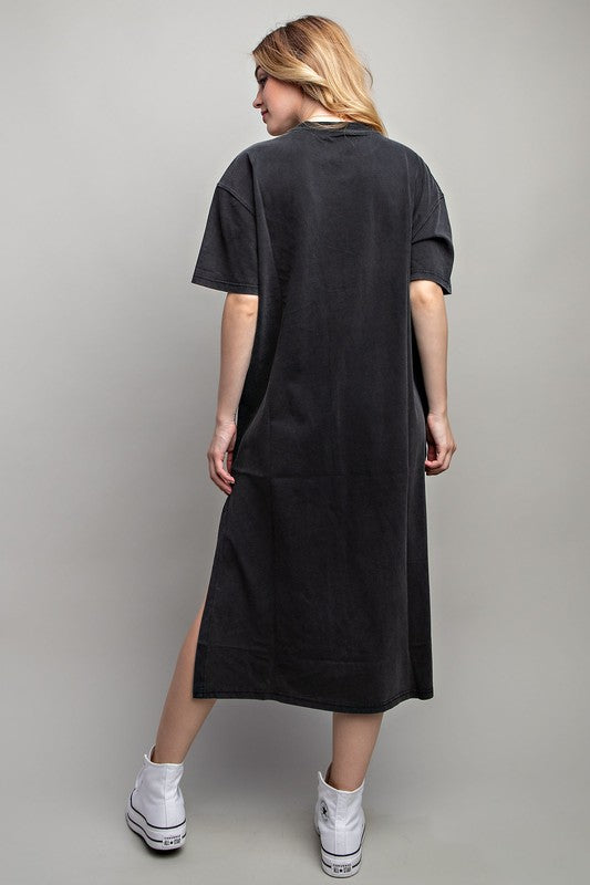 Sweet Generis Washed Cotton Half Sleeve T-Shirt Midi Dress in Charcoal or Taupe