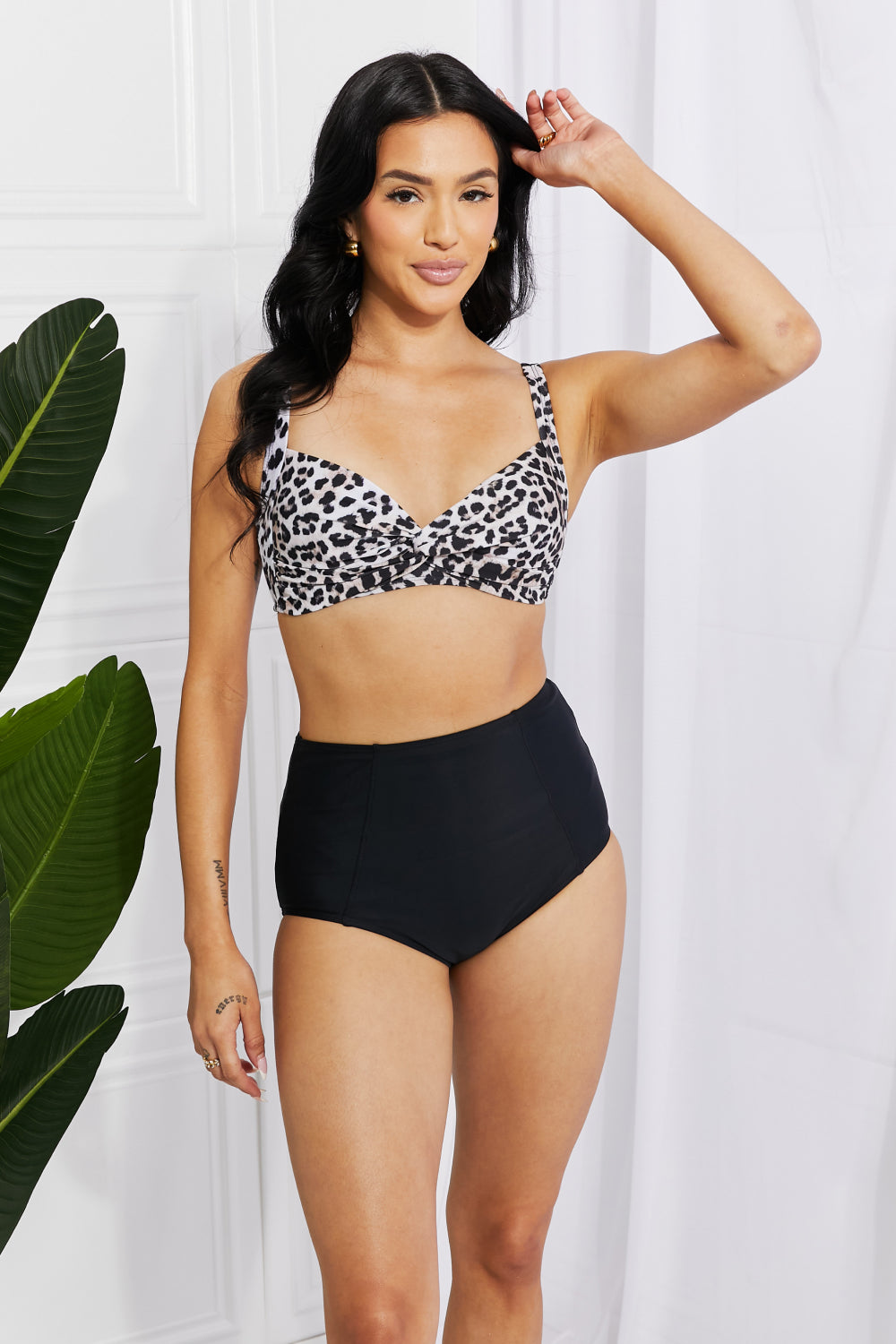 Marina West Swim Two-Piece Twist High-Rise Bikini Swimsuit in Leopard