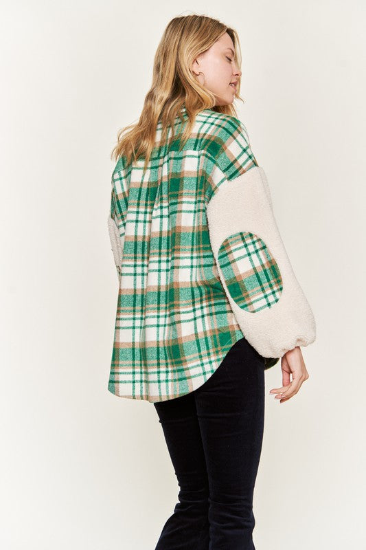 Jade By Jane Multi Plaid Fuzzy Sleeve Jacket