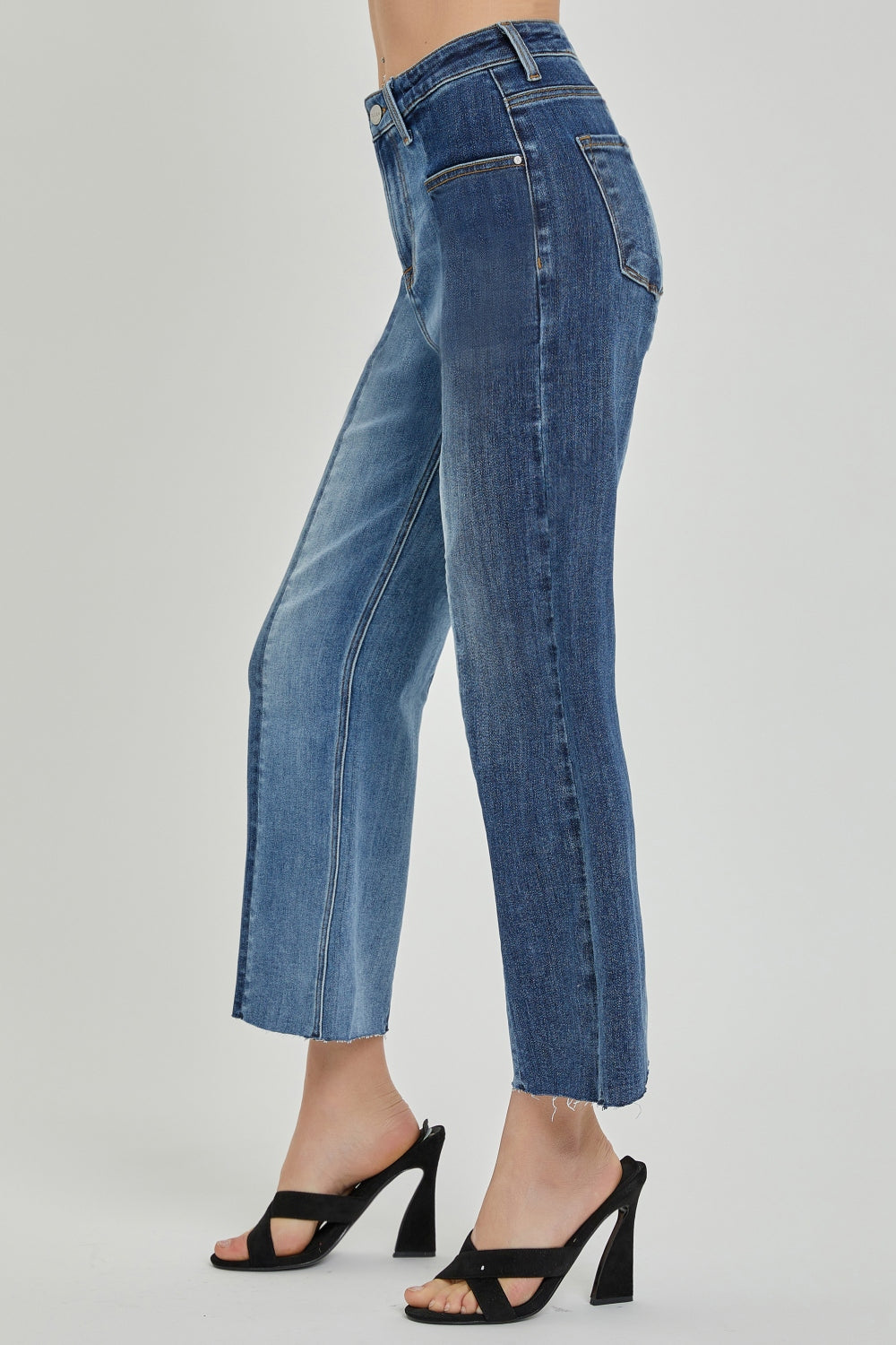 RISEN Two-Tone Straight Leg Mid Rise Jeans