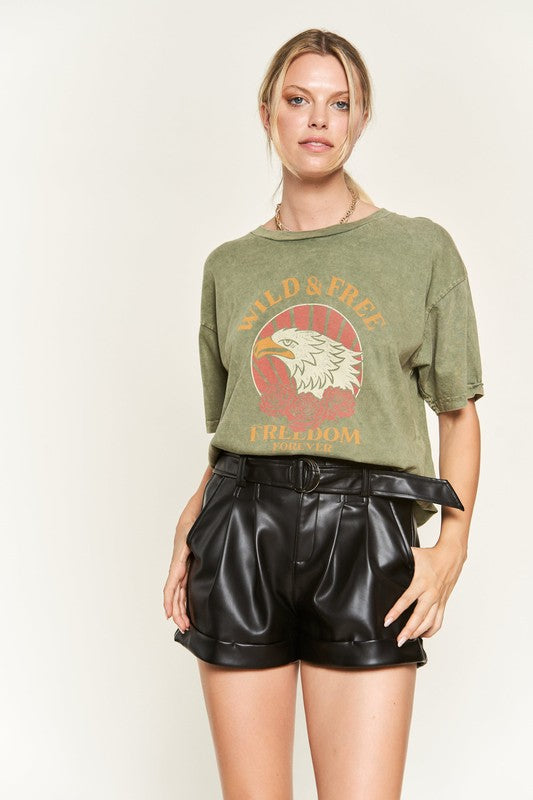 Jade By Jane Washed Short Sleeve Wild and Free Graphic T-Shirt in 2 Colors