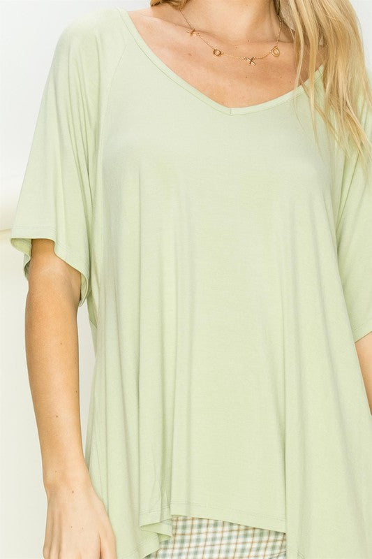 HYFVE Oversized Slinky Short Sleeve Tunic V-Neck T-Shirt in 3 Colors