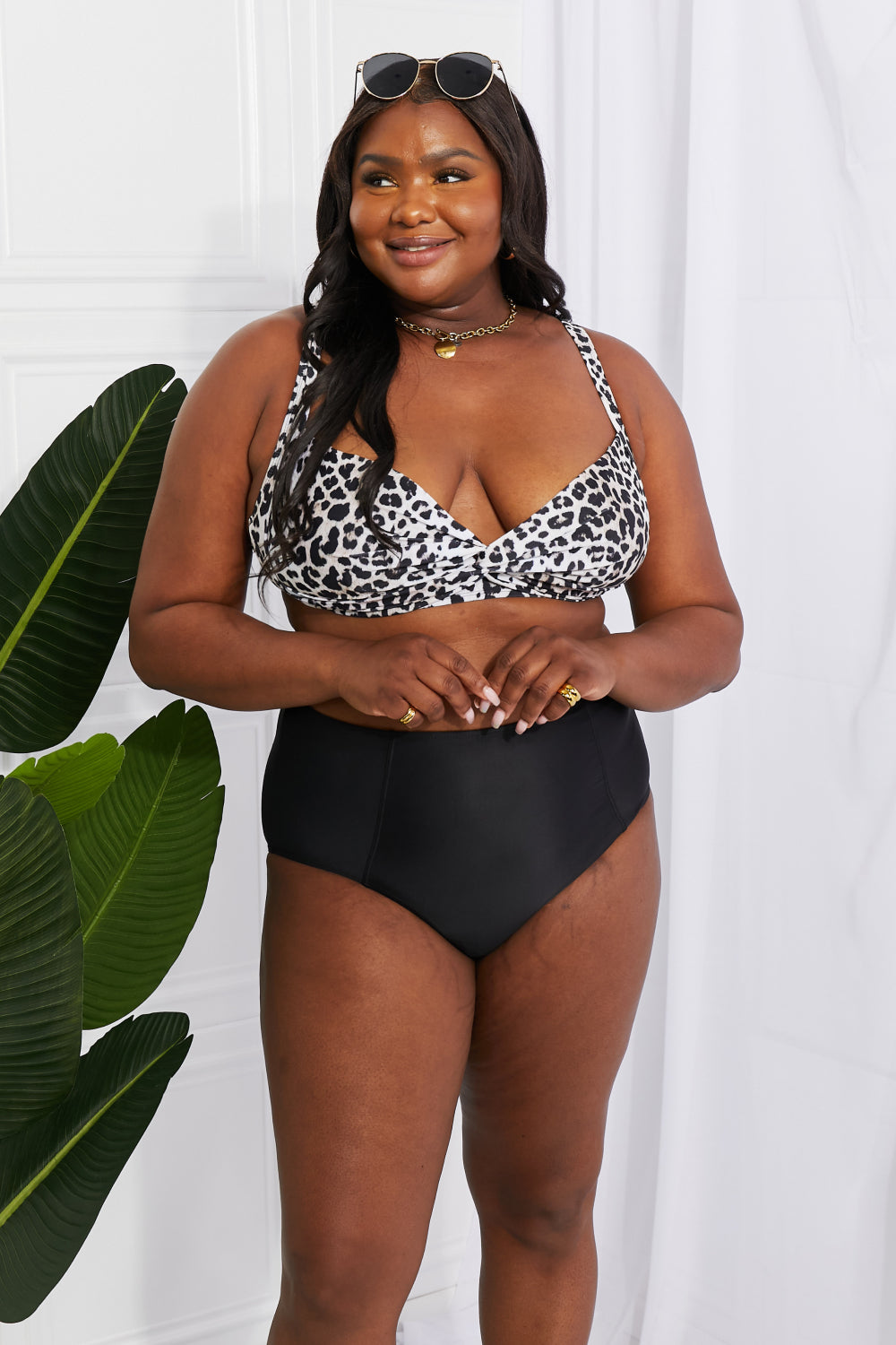 Marina West Swim Two-Piece Twist High-Rise Bikini Swimsuit in Leopard