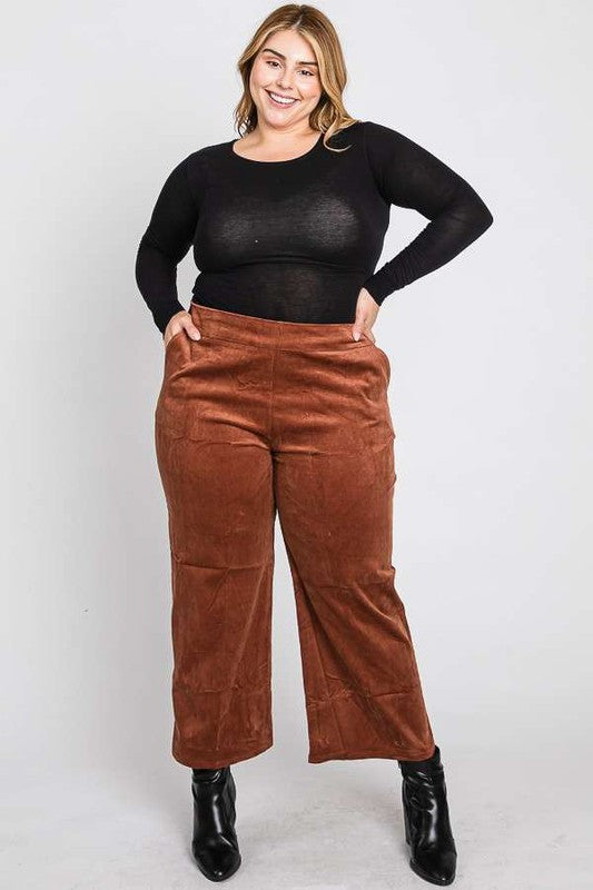 JADE BY JANE PLUS SIZE RIBBED VELVET CROP WIDE LEG PANTS IN 6 COLORS