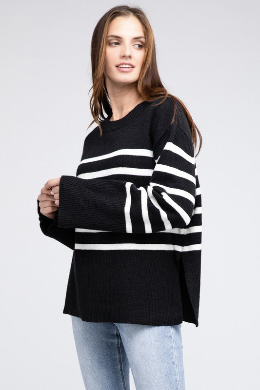 Bibi Oversized Striped Crew Neck Sweater in 2 Colors