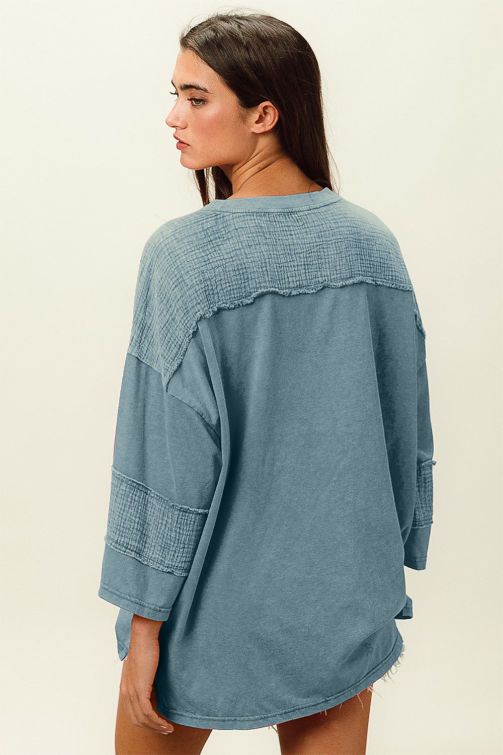 BiBi Oversized Washed High-Low 3/4 Sleeve T-Shirt