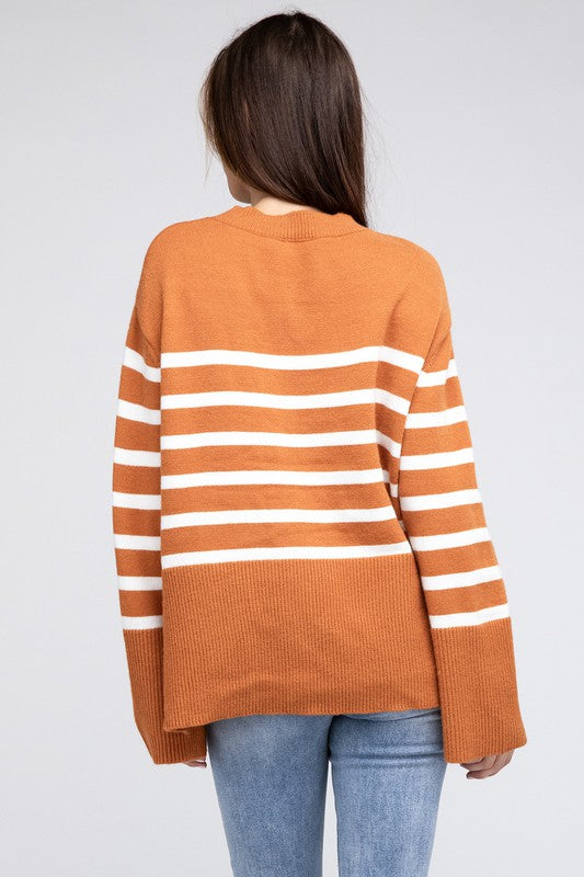 Bibi Oversized Striped Crew Neck Sweater in 2 Colors