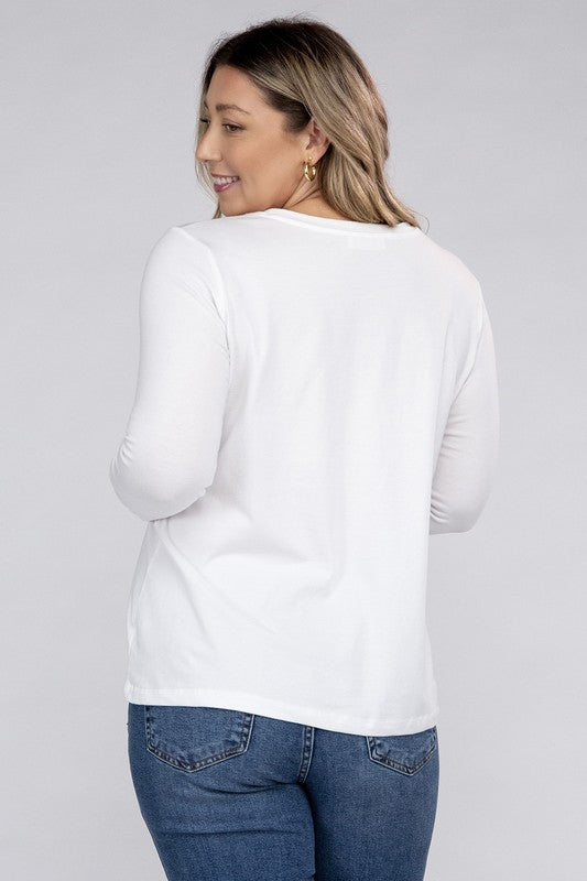 Zenana Plus Cotton Crew Neck Long Sleeve T-Shirt in 3 Colors