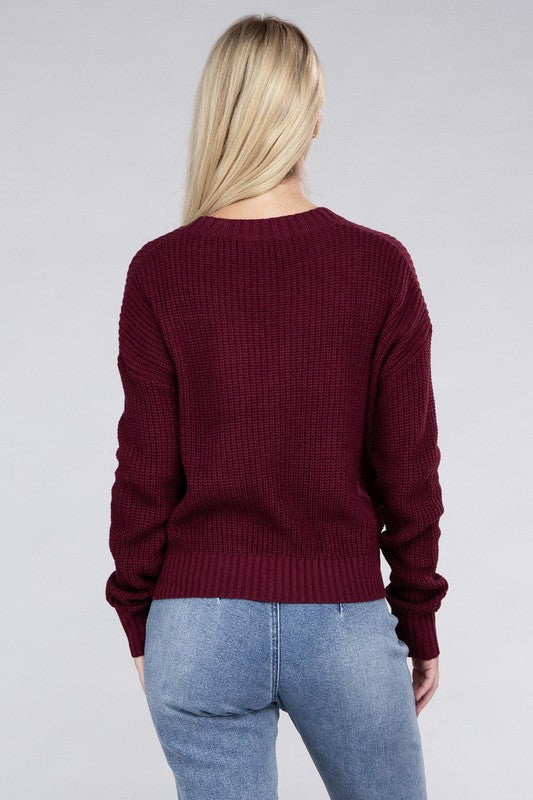 Ambiance Apparel Stripe Front Drop Shoulder Cropped Sweater in 3 Colors