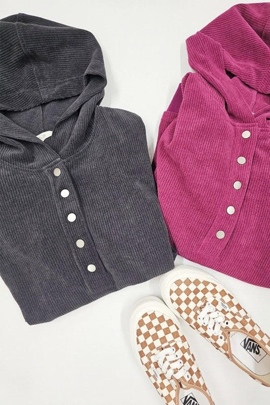 Jade By Jane Chenille Snap Henley Hooded Sweatshirt in 2 Colors