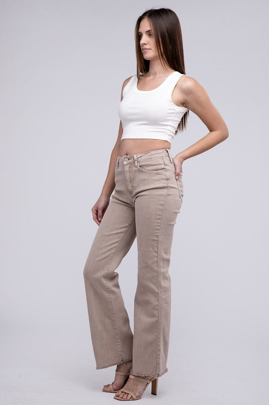 Zenana Color Washed Cotton Raw Hem Wide Leg Jeans in 6 Colors