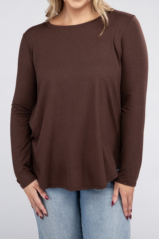 Zenana Plus Size Long Sleeve Round Hem Jersey Tunic T-Shirt