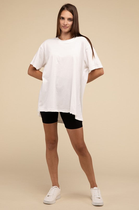 Zenana Oversized Cotton Raw Hem Tunic T-Shirt in Black or White