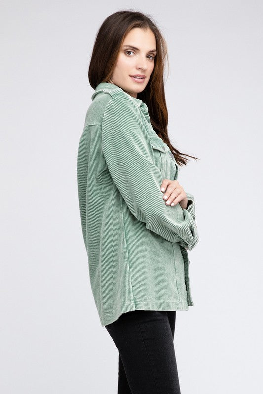 BiBi Corduroy Button-Down Jacket in 3 Colors