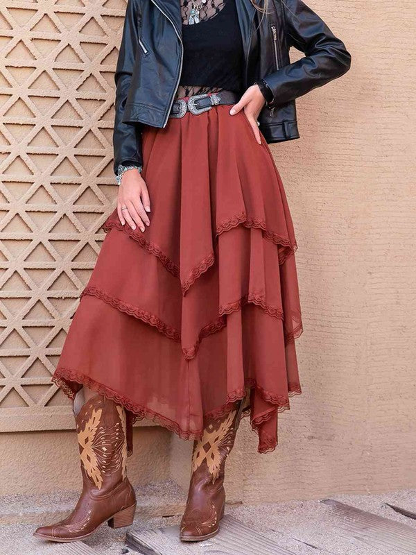 ClaudiaG Collection Fully Tiered Midi Skirt in 3 Colors