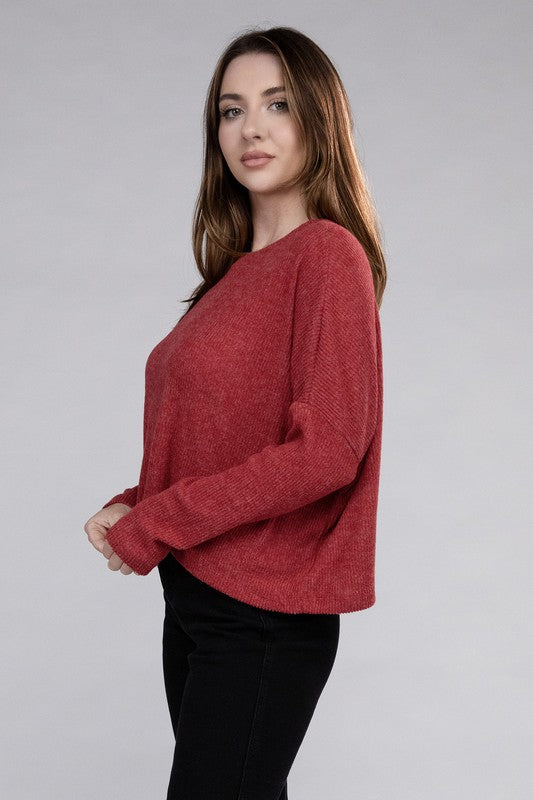 Zenana Soft Ribbed Knit Round Neck Cropped Sweater in 5 Colors