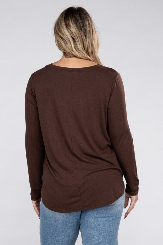 Zenana Plus Size Long Sleeve Round Hem Jersey Tunic T-Shirt