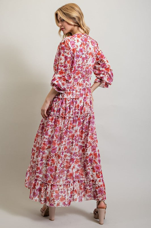 Sweet Generis Floral High Low Hem V-Neck Maxi Dress